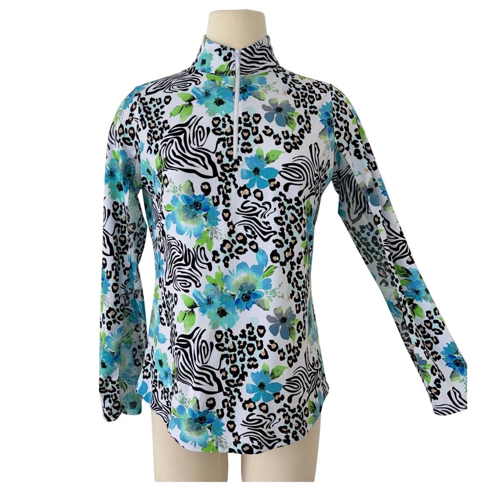 IBKUL Quarter Zip Golf Top Sweatshirt Long Sleeve Animal Floral Print Multi S